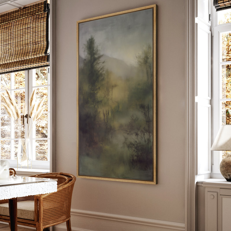 «Misty Forest Path Green Landscape Art», reproduction d'art sur toile encadrée, Naturel, H 60 po x l 30 po x P 1,5 po