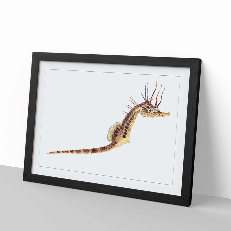 Illustration of a Seahorse by F.E. Clarke - Picture Frame Painting Print, Black Framed, 48cm H x 65cm W x 2cm D