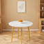 Table de salle à manger ronde extensible pour le divertissement moderne, plateau en panneau de fibres à densité moyenne blanc vif avec base en piédestal doré, pour 4 à 6 personnes-131256398