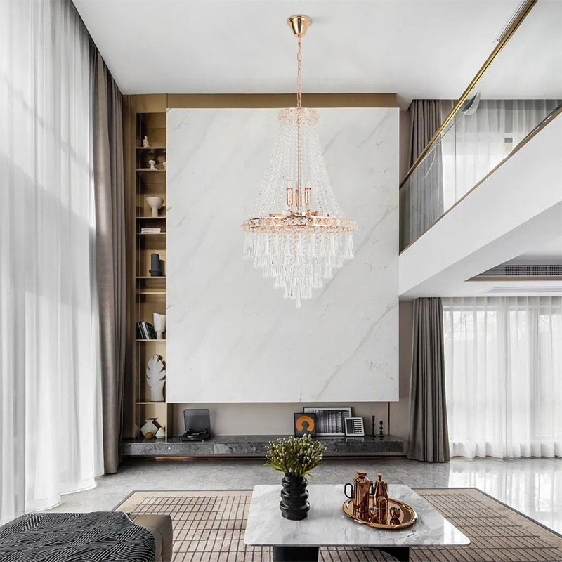 Lustre 9 lumières en cristal doré de l'empire français