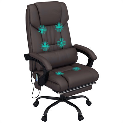 Fauteuil de bureau à massage à haut dossier avec 6 points de vibration, fauteuil de bureau réglable en hauteur, fauteuil de bureau inclinable avec repose-pieds rétractable et télécommande