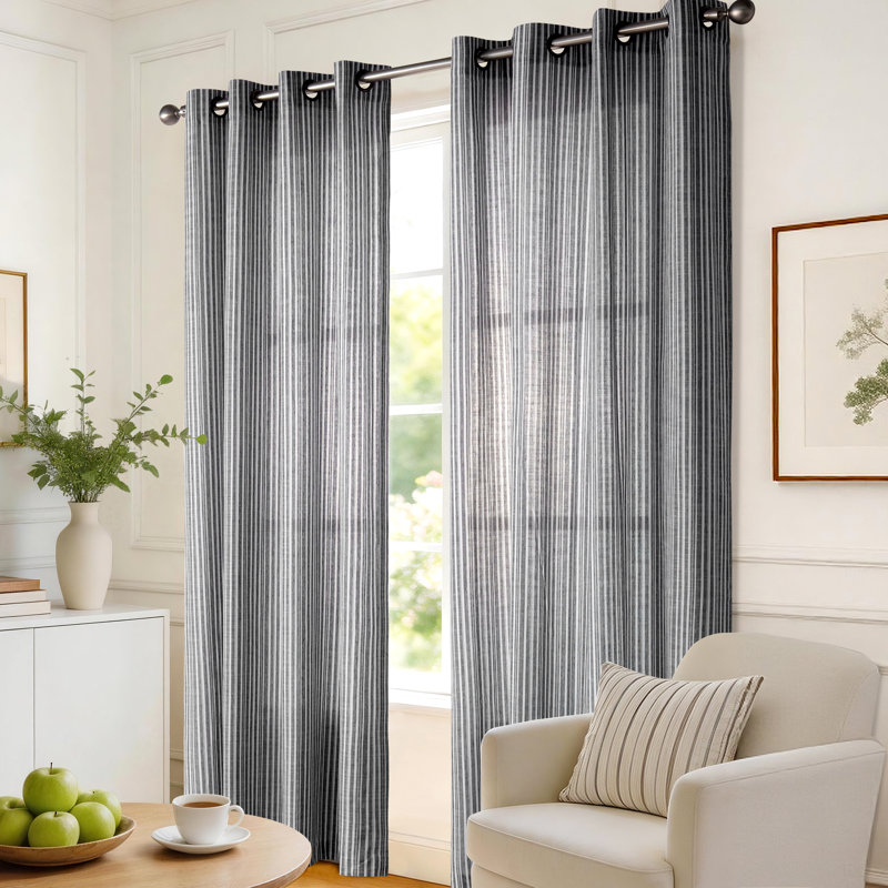 Paire de rideaux transparents avec œillets Slub, 50" W x 84" L, Noir