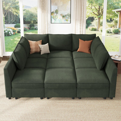 Canapé-lit modulaire rembourré avec rangement vert