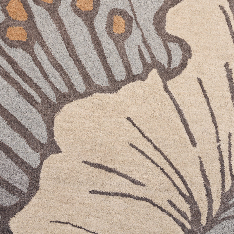 Taupe Floral Handmade Wool and Viscose 9' x 12' Area Rug