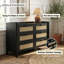  Commode à 6 tiroirs pour chambre Fake Rattan, large commode moderne l 47,3 po, rangement en bois pour vêtements, vestibule, couloir, chambre de bébé ou salon, noir-1411090852