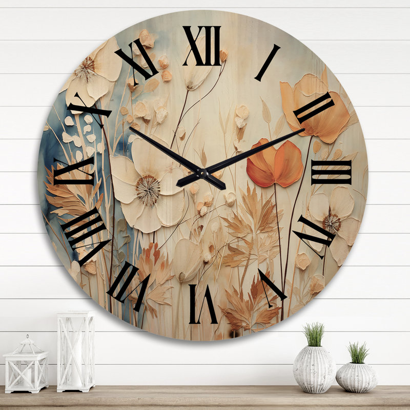 Horloge murale jaune surdimensionnée jaune Botanical Collage I - Abstract Botanicals, Très grand