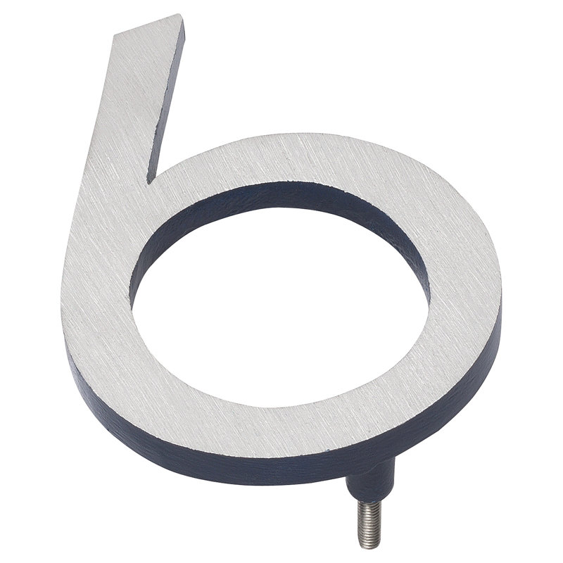 Numéro de maison à fixation flottante 12 po, 6, Nickel satiné / marine