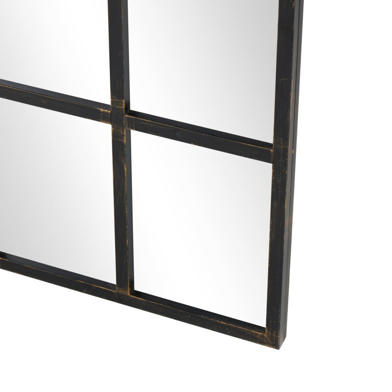Haider Glass and Metal Arched Window Pane Inspired Wall Mirror, Rectangle, 44.25" x 56", Bronze