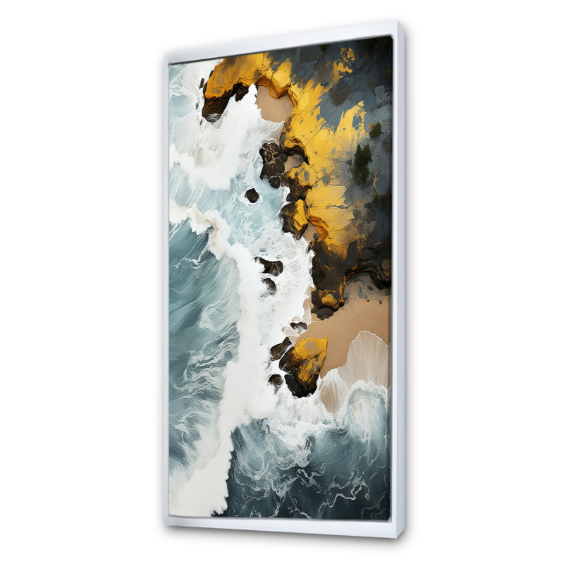 Sable tropical aérien - art mural plage, Cadre flottant blanc, H 60 po x l 28 po x P 1,5 po