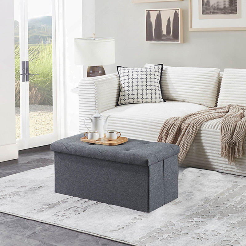 Banc de rangement pliant pour repose-pieds, repose-pieds repose-pieds, banc de bout de lit, commode de rangement, pour salon, chambre à coucher, entrée, gris