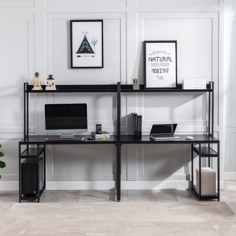 Bureau double avec huche Home Office, Noir