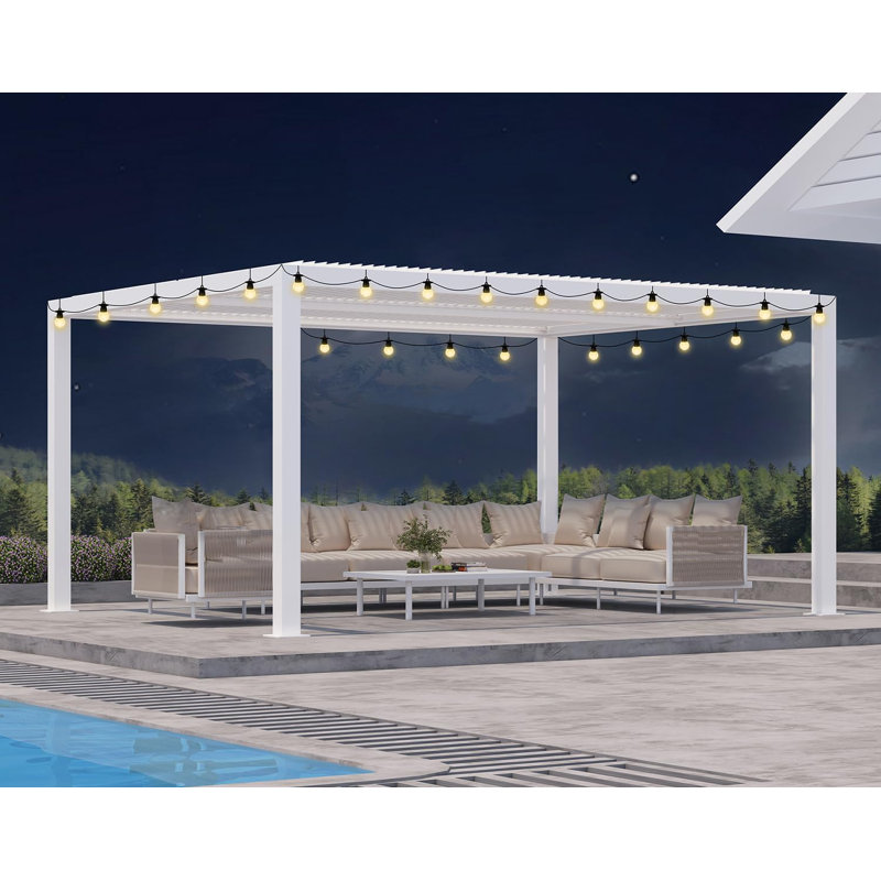 Pergola moderne à persiennes mauve avec pergola blanche et aluminium, H 94,32 po x l 168 po x P 144 po