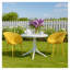 Ensemble de 2 chaises longues modernes jaune terreux et ensemble de tables rondes blanches de 36 po - Mobilier de patio en polypropylène résistant aux intempéries-1889243167