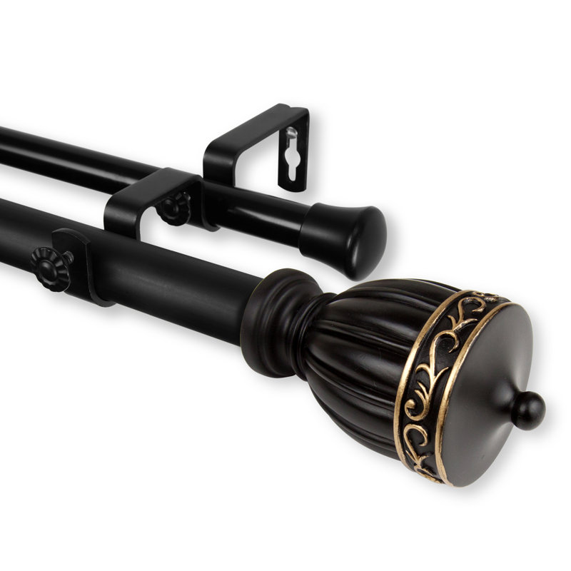 Tringle à rideaux double ajustable Talbot, Noir, 160 à 240 po