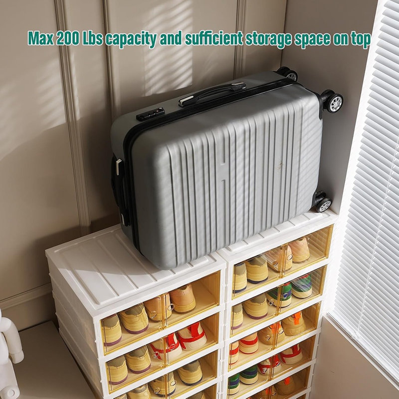 Range-chaussures en plastique transparent - grande boîte de rangement pliable empilable avec couvercles et porte - armoire à chaussures facile à assembler pour 32 paires
