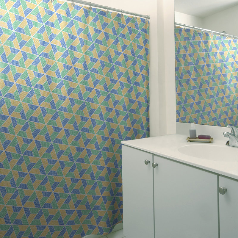 Rideau de douche simple trapézoïde, Vert / Jaune/bleu