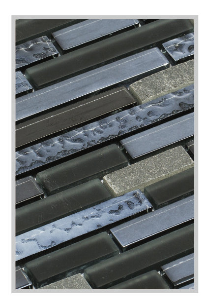 Fara Random Sized Glass Linear Mosaic Wall & Floor Tile, Dark Gray