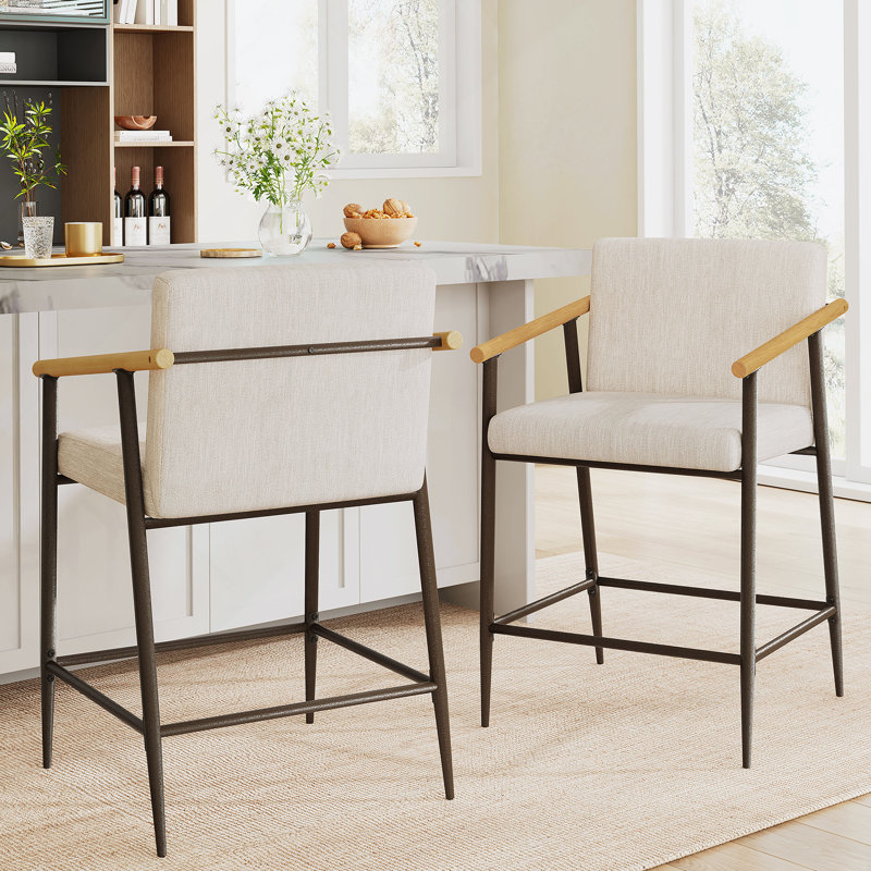 Tabouret de comptoir avec cadre en fer - ensemble de 2 - espresso + beige, Beige