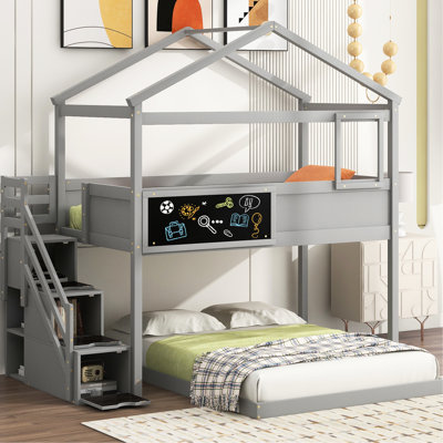 Twin Over Full Bunk Bed In With Practical Storage Space And Blackboard Feature Frame Staircase Chalkboard
