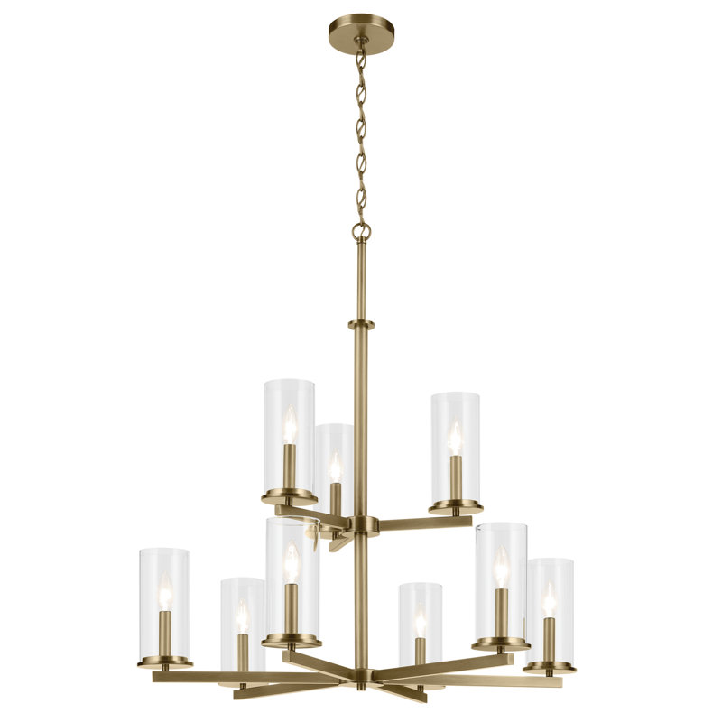 Lustre 9 lumières 32,5 "à 2 niveaux, Laiton