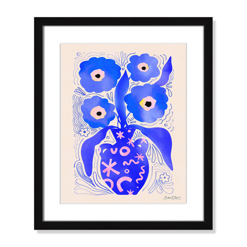 «Blue Flowers Matisse» par Bloom, 16'' W x 19'' H, Imprimé mat, Satin Black