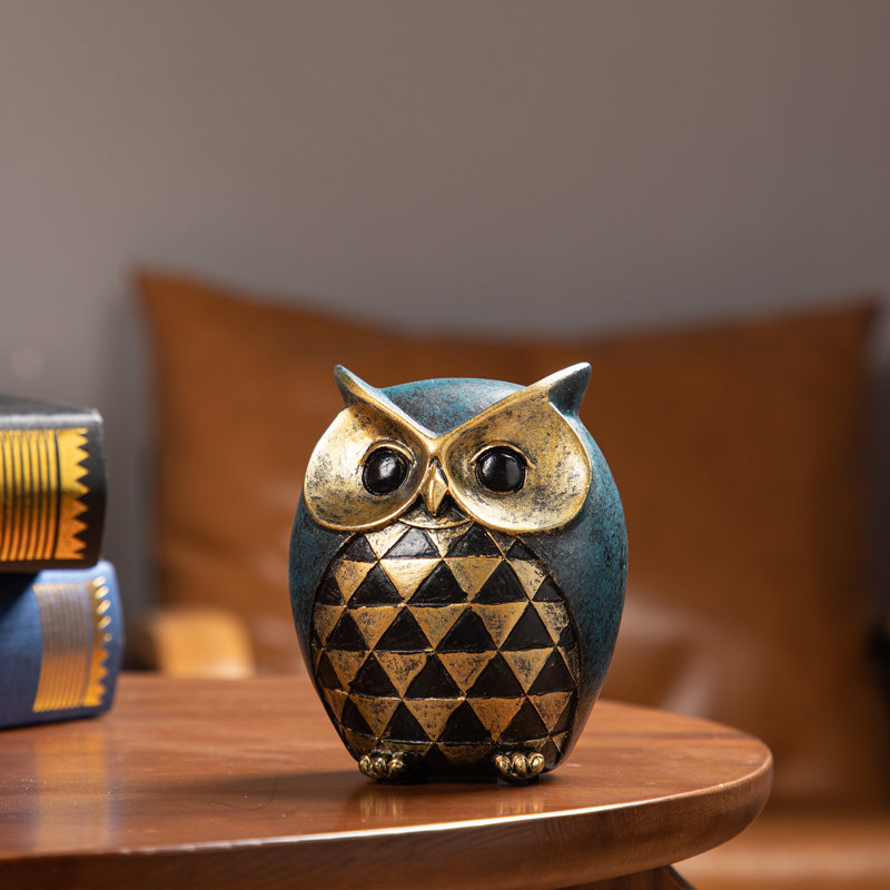 Statue antique hibou doré et bleu minuit