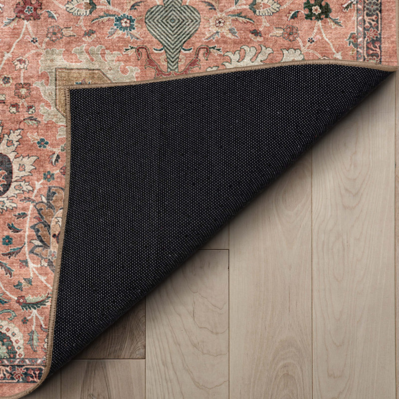Bungalow Rose Aylena Traditional Oriental Botanical Coral Area Rug, Rectangle Rectangle 3'3" x 5'