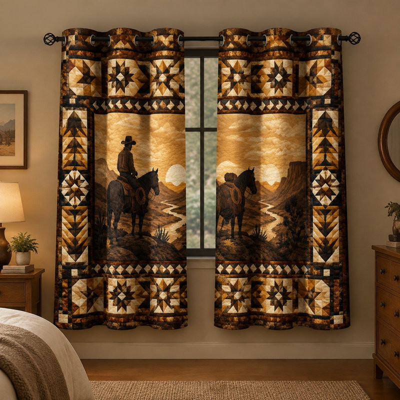 Ensemble de 2 rideaux occultants à œillets, motif western cowboy et équitation, imprimé vintage, réduction du bruit et protection de l'intimité, idéal pour obscurcir la pièce (chambre, salon, cuisine, décoration intérieure).