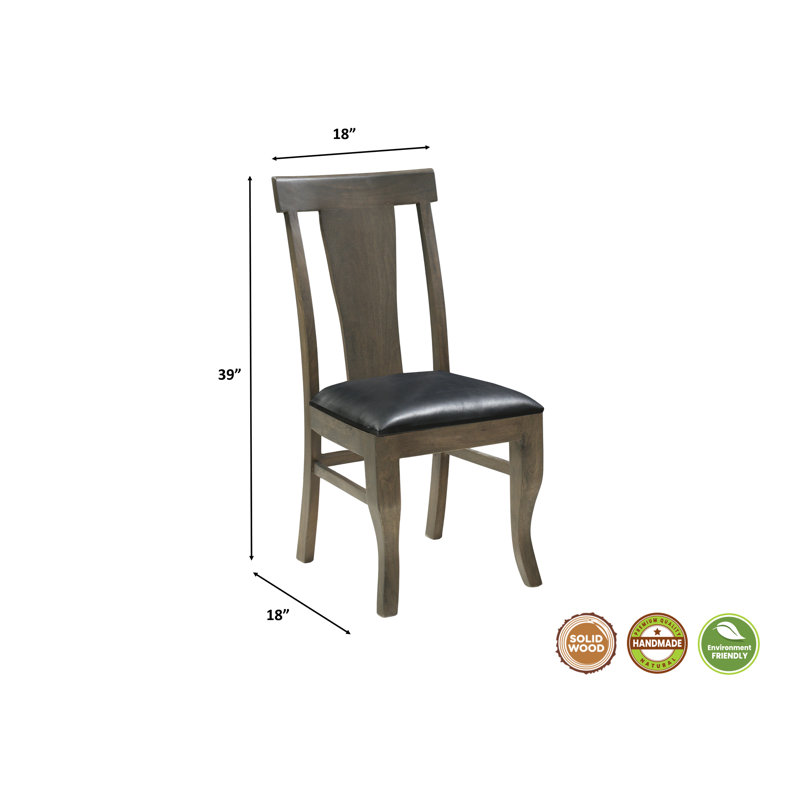 Chaises de salle à manger Josiane en bois massif et cuir véritable, 99 cm (39 po), couleur brun foncé (ensemble de 2)
