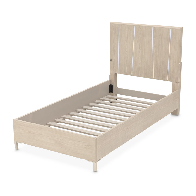 Lotus Bay Panel Bed With LED Lights - Sand, Twin