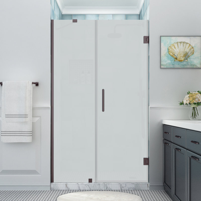 Belmore XL 50.25 - 51.25 in. W x 80 in. H Frameless Hinged Shower Door with StarCast Glass, Bronze, Frosted Glass