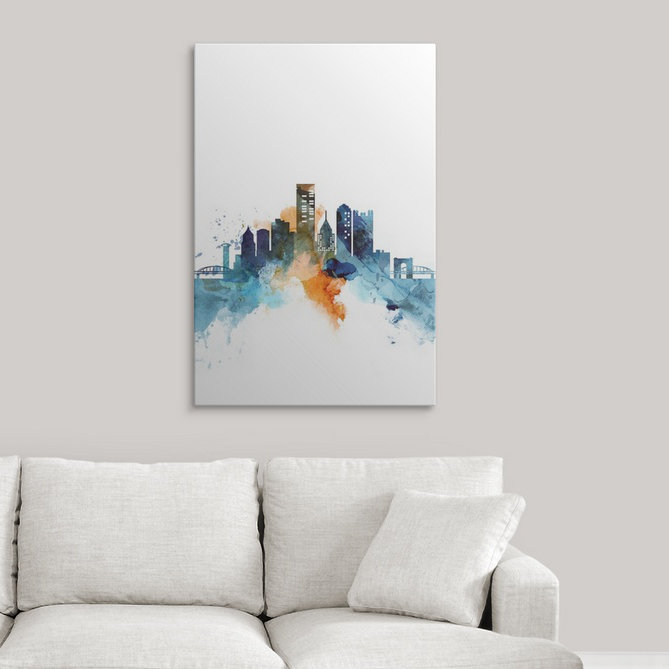 « pittsburgh aquarelle cityscape », impression, H 48 po x l 32 po x P 1,5 po, Toile