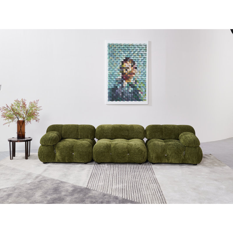 Leeven Upholstered 76'' Loveseat, Olive Chenille, 26.7" H x 114" W x 38" D