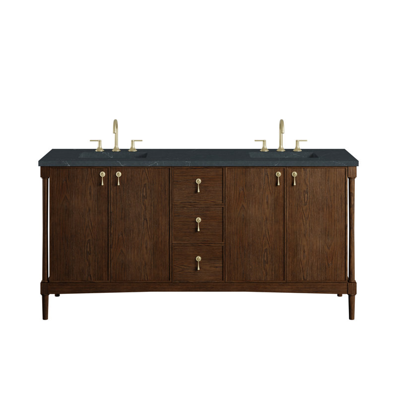 Kinnsden 72" W Double Vanity, Charcoal Soapstone Silestone, Sable Oak