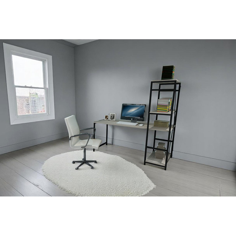 Bureau d'écriture et bureau en métal avec plateau en bois et 2 tablettes, Gris