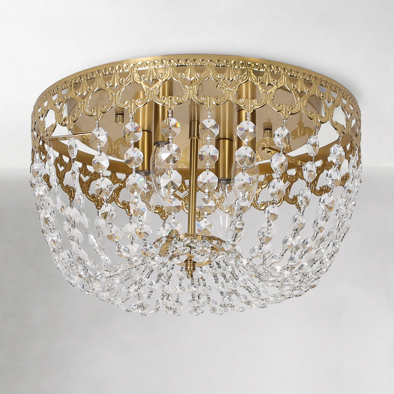 Ealie Melrose 4-Light Metal and Crystal Flush Mount, Brushed Brass