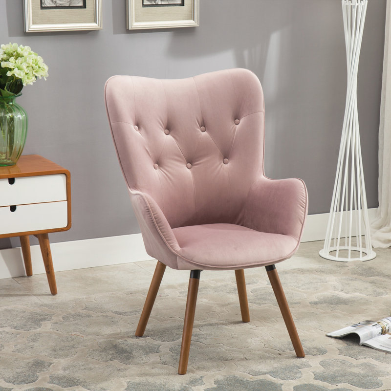 Fauteuil contemporain contemporain capitonné en velours soyeux capitonné, Mauve