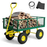 CAPHAUS Metal Garden Cart, w/ 180° Adjustable Yellow Handle, w/ Mat and Strap, 880 lbs Capacity