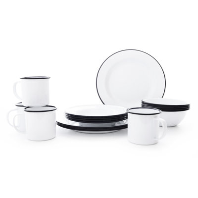 Crow Canyon Enamelware Vintage 16 Piece Dinnerware Set, Service for 4