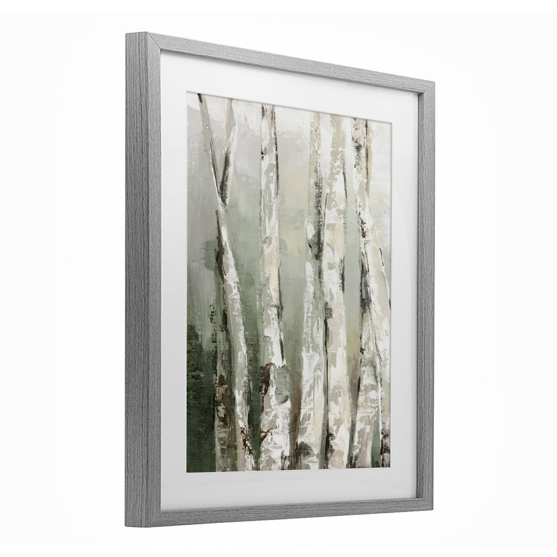 Birch Green Forest, reproduction sous verre encadrée, design par Luna Mavis, H 21 po x l 17 po, Cadre de ferme gris