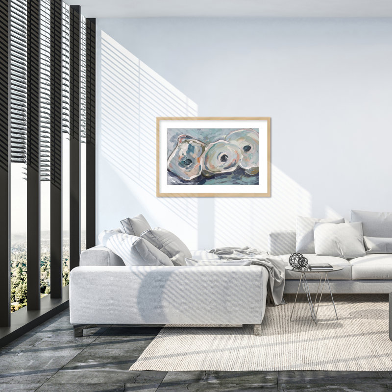 Coastal Retreat Pearlescent Elegance: Oyster Abstract, 16" H x 24" W x 1.125" D, Framed Matted Print, Beige
