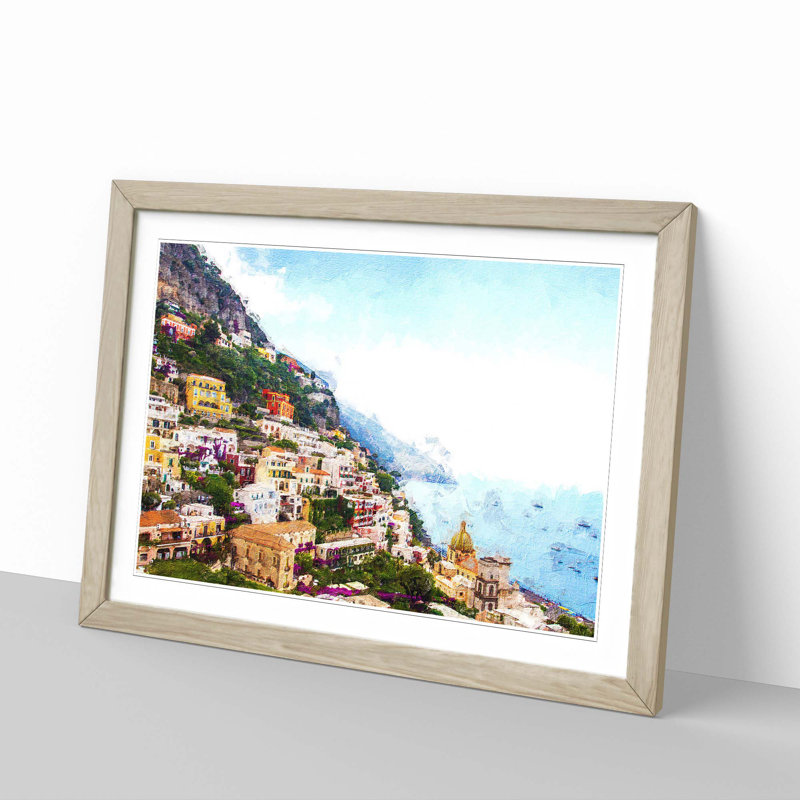 Positano on the Almalfi Coast in Italy - Framed Print, 48cm H x 65cm W x 2cm D, Oak Framed