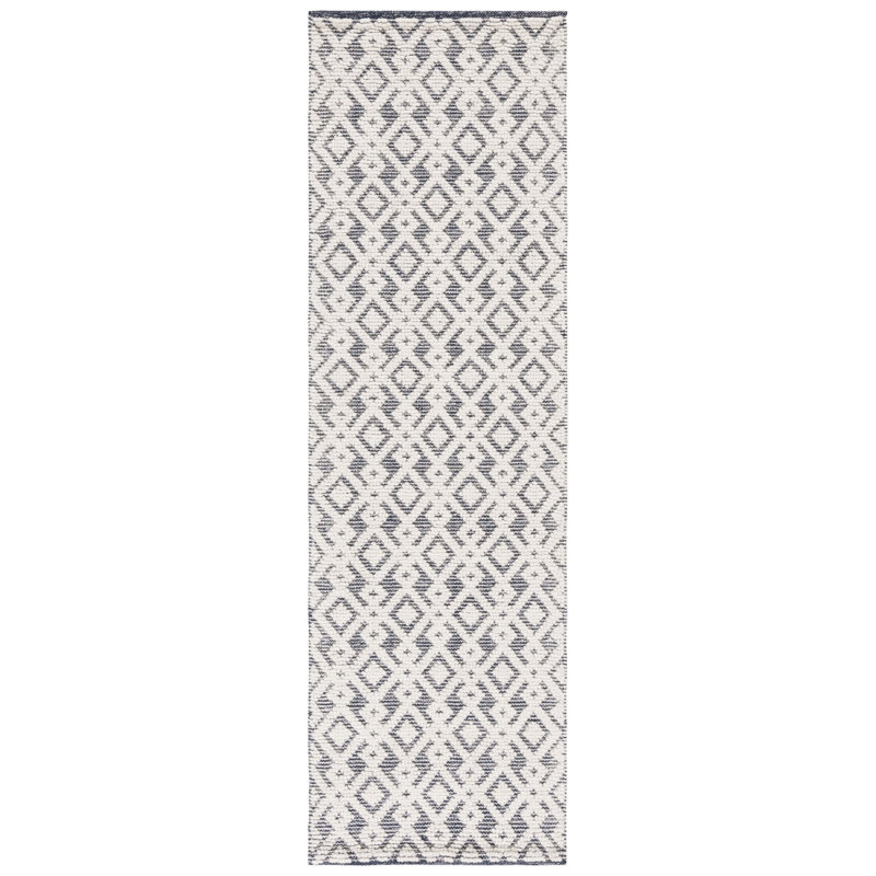 Burhardt Geometric Handwoven Ivory/Navy Area Rug, Runner 2'3" x 8'