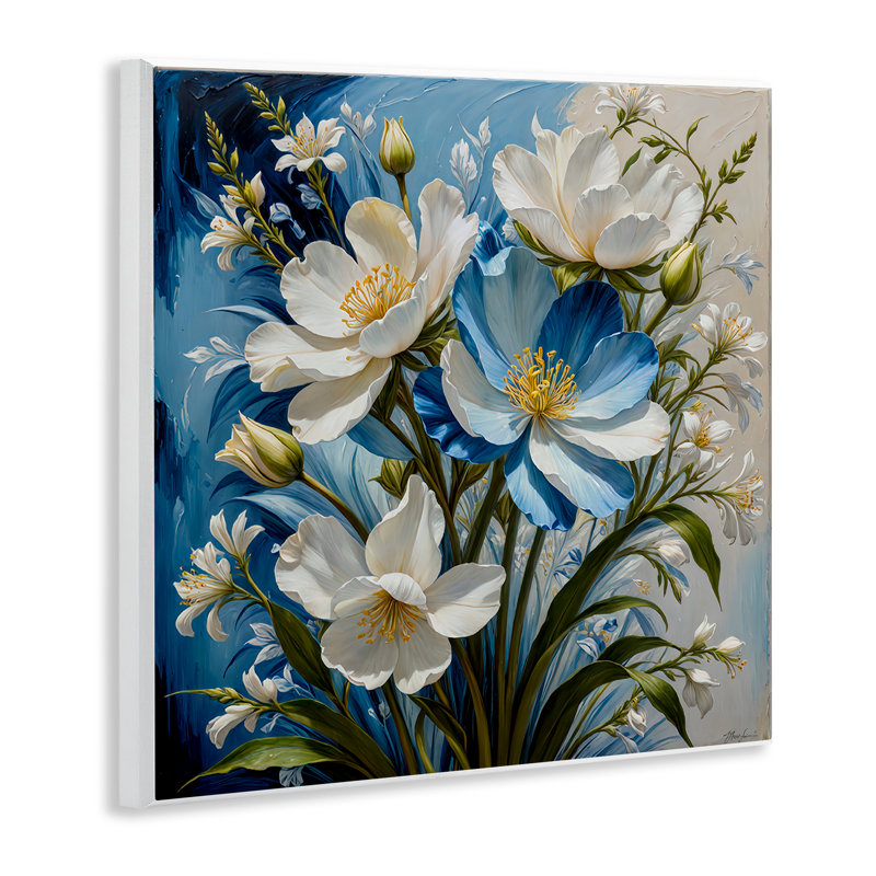 Curling Floral Petals on Blue Wall Plaque Art by Yuri Khrushch