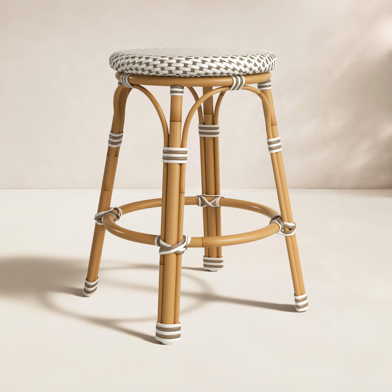 Ellie Patio Bar Stool, Beige/White