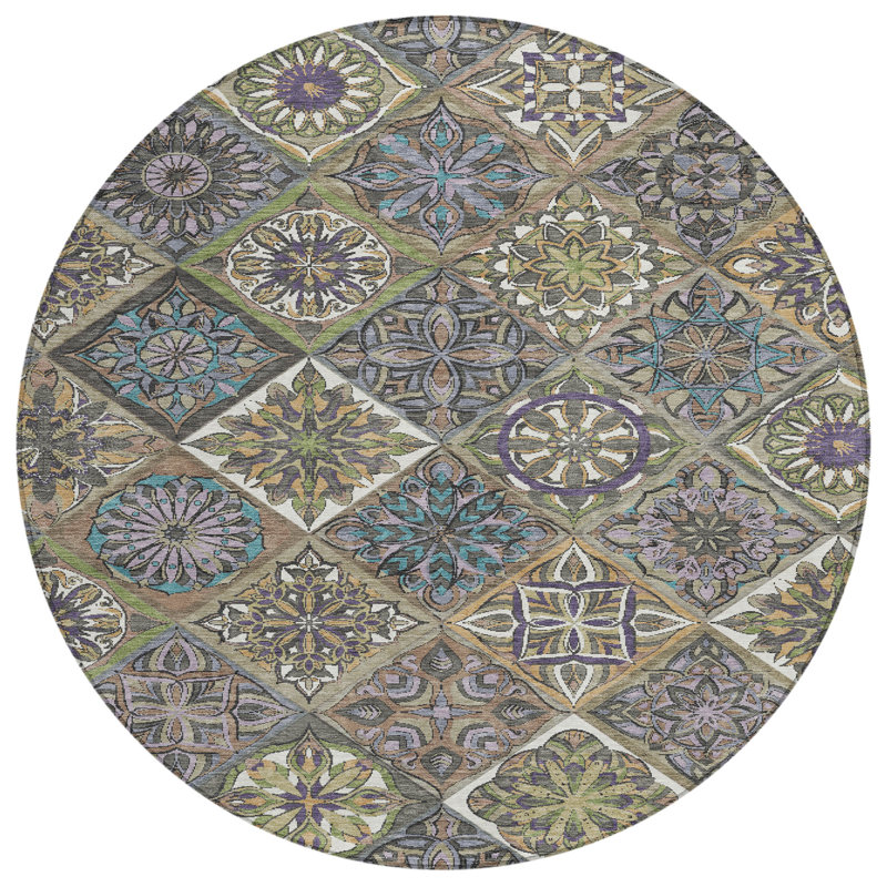 Machine Washable Indoor/Outdoor Layton ACN2256 Panels Rug, Round 8'