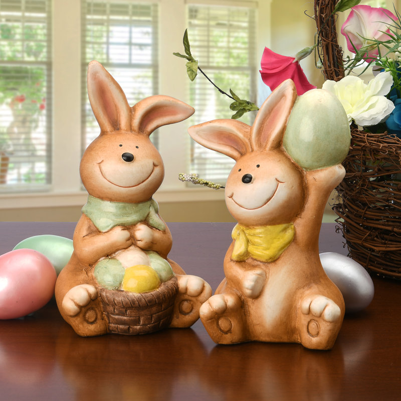7" Easter Bunny Pair Holding Eggs