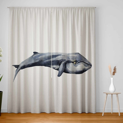 Watercolor Whale Blackout Window Curtain Pair - Home Decor