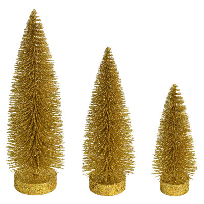 7"-9"-11" Gold Glitter Oval Pine Artificial Christmas Tree, Set of 3