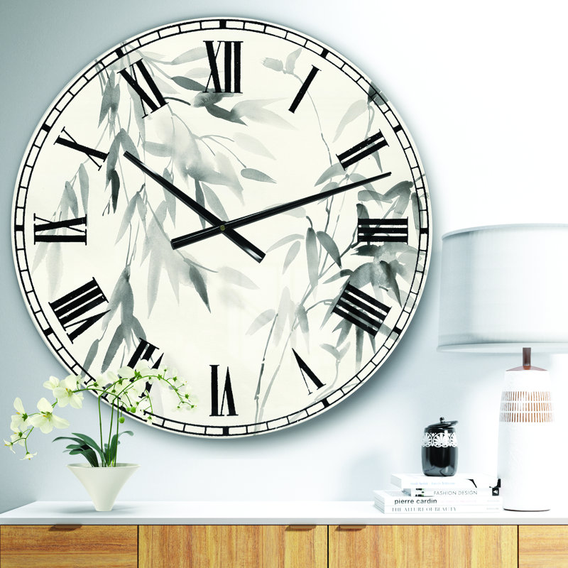 Horloge murale Swigart Bamboo Leaves II, Petit, Feuilles de bambou Swigart II